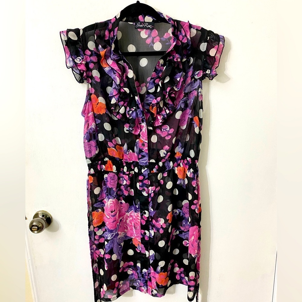 Susie Rose dress overlay sheer wear with leggings shorts floral sz L ?  Q-16